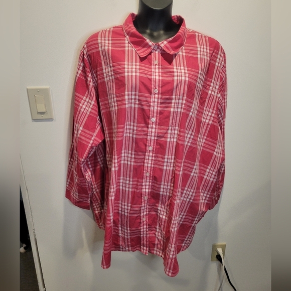 Woman within size 5x pink plaid button down shirt - Picture 1 of 5